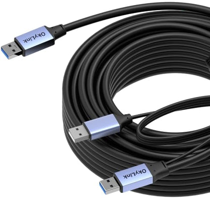 OkyLink Active USB 3.0 Data Cable A to A, Male to Male 5Gbps, 50ft | 15M, 3.2 Gen 1, With power cable and repeater, for Industrial Automation and CCTV System - color: USB3.0(5Gbps), size: 50ft (15m)