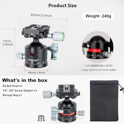 Koolehaoda Low Profile Ball Head, Panorama Tripod Head Arca Swiss QR Plate | Φ36mm 360° Metal Panorama, 1/4" Screw Arca Swiss Quick Release Plate, DSLR Camera Tripod Monopod, Max Load 33lbs / 15kg - color: 36mm Ball Head
