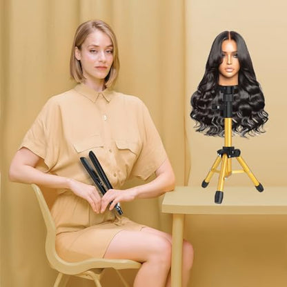 ZQIAN BEAUTY Wig Stand Tripod, 25 Inch Adjustable Mannequin Head Stand, Wig Head Stand for Training Heads And Canvas Block Head (Golden, Mannequin Head Not Included) - color: Golden, size: 25 Inch