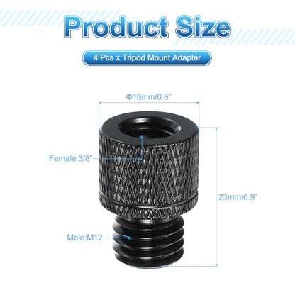 PATIKIL Tripod Screw Adapter 3/8" Female to M12 Male, 4 Pcs Tripod Nut Connectors Camera Mount Screw Camera Double Head Converter for Microphone Holder Magic Arms Accessories, 23 mm - size: 3/8" Female to M12 Male,23 mm
