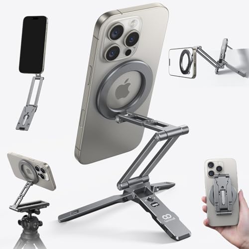 Lamicall for Magsafe Tripod Stand - [Ultra-Compact] Aluminium Magnetic Phone Tripod for iPhone 17/16 Pro Max Air, Flexible Cell Phone Bedstand Mount with 1/4" Screw, Arca & Hook Fits Travel Desk Grey - color: NEW Upgraded - Dark Gray