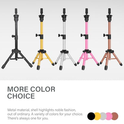 ZQIAN BEAUTY Wig Stand Tripod, 25 Inch Adjustable Mannequin Head Stand, Wig Head Stand for Training Heads And Canvas Block Head (Golden, Mannequin Head Not Included) - color: Golden, size: 25 Inch