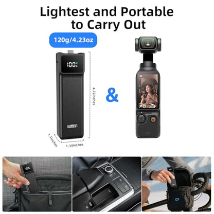 Battery Handle Compatible with DJI Osmo Pocket 3 and Pocket 4 Accessories, with Digital Screen for Pocket 3 Battery Grips for Xtra Muse Built-in 5000mAh Battery Fast Charging and Reserved 1/4”Thread