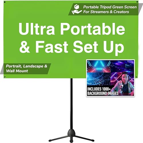 Valera 70in Green Screen Backdrop with Stand for Streaming, Ultra Portable 2 Min Setup, Portrait & Landscape, Tripod & Wall Mount, for Tiktok Zoom Video Meetings & More, +1k Free Backgrounds Included - size: 70 Inch