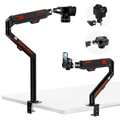 JINRAIKO Overhead Camera Mount with 360° Adjustable Arm & Phone Holder for TikTok Live Streaming Photography Studio Content Creation, Desk Mount for for DSLR Camera/Webcam/Microphone, Black - color: Black