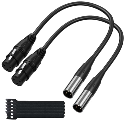 Elecan 3 Pin Mini XLR Male to XLR Female Microphone Cable Adapter 1 Ft/2 Pack for Blackmagic Pocket Cinema Camera BMPCC Video Assist 4K Sharp 8K & C70, Pro Lapel Audio Replacement Cable - size: 1 FT, style: Male Mini XLR to Female XLR