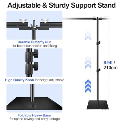 EMART 7x20ft(HxW) Photography Backdrop Stand for Parties, Adjustable Pipe and Drape Background Support Frame Kit with Heavy Duty Metal Steel Base, Photo Back Drop Holder for Birthday Wedding - Black - size: 7×20ft