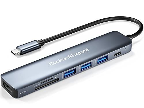 USB C Hub, DockteckExpand 7 in 1 USB-C Multiport Adapter | 4K HDMI, 100W PD, 3 USB 3.0 Ports, SD/TF Card Reader, for MacBook Pro/Air, iMac, iPad Pro, Surface Pro 7/8, XPS, HP and More - color: 7 IN 1 (3 USB)