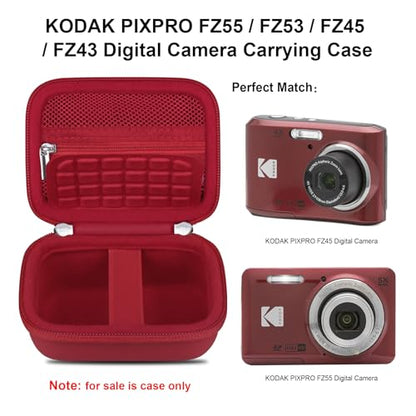 Elonbo Camera Carrying Case for KODAK PIXPRO FZ55 / FZ53 / FZ45 / FZ43 16MP Digital Camera, Vlogging Camera Storage Holder Travel Bag, Mesh Bag Fits Batteries, Cable, Memory Card, Red - color: Red