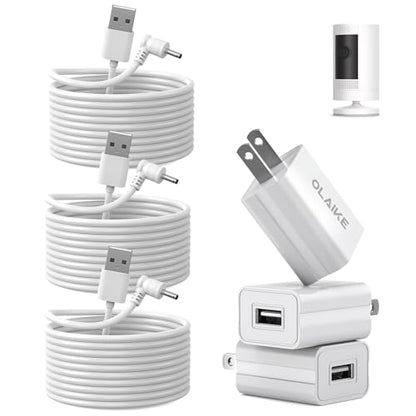 OLAIKE (3 Pack) 5m/16ft Charge Cable for Ring Stick Up Cam Battery/Plug-in 3rd Gen & Ring Spotlight Cam Battery, Weatherproof Power Adapter Keep Charge Your Camera (No Camera), White - color: (16 ft/5m, 3 Pack) White