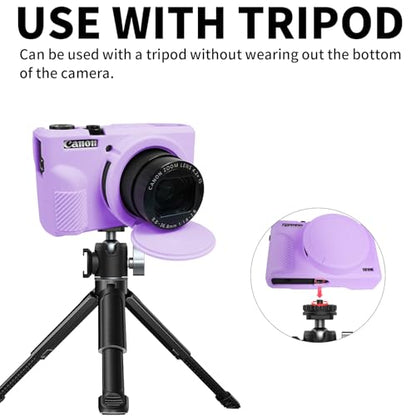 G7X Mark III Case, Soft Silicone Protective Case Cover for Canon Powershot G7X Mark III Digital Camera, Durable Camera Body Skin Protector with Removable Lens Cover - Purple - color: Purple