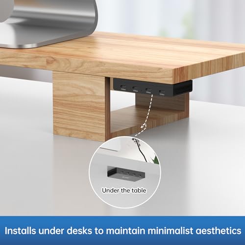 EJAY Magnetic USB C Hub 10Gbps, 4 Port USB 3.2 Gen2 Desktop USB Hub with 47in Long Data Cable, Desk Mount USB C Hub Magnetic to Attach to Desk/PC Case, Powered USB Data Hub for PC, Mac, Black - color: Black