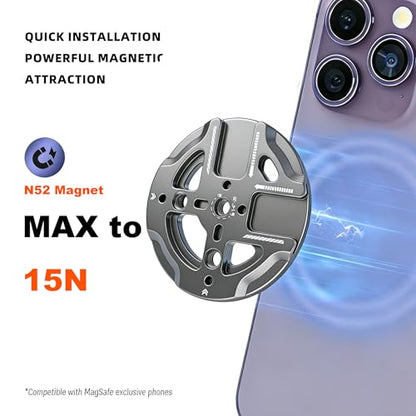 Magnetic Phone Mount Plate with 1/4"-20 Thread & Cold Shoe, N52 Strong Magnet 15N Hold, Aluminum Camera Mount Adapter for iPhone MagSafe, Tripod, Ball Head, Vlogging & Filming Rig (Gray) - color: Gray