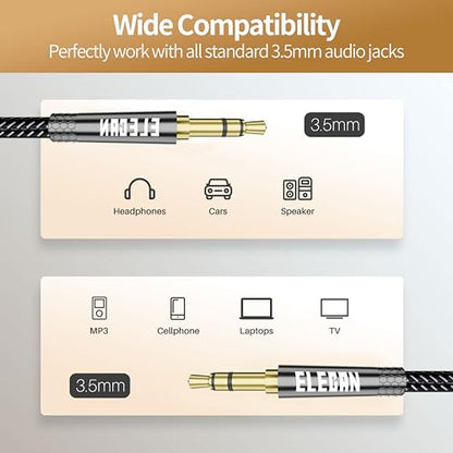 Elecan 3.5mm AUX Cable 6 Ft/2 Pack (Hi-Fi Sound-Zinc Alloy Case-OD 3.5MM-Ultra Slim&Soft) Auxiliary Stereo Audio Cable Braided 1/8 inch 3.5 mm AUX Cord for Headphones,Car,Home Stereos, Speaker,Phones - size: 6FT-2PK, style: Straight to Straight