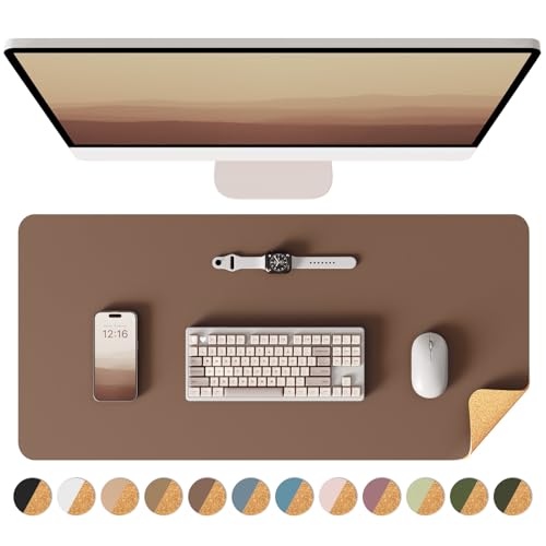 YSAGi Double-Sided Desk Pad, Leather Desk Mat, Eco Cork Desk Pad Protector, Large Mouse Pad for Desk, Waterproof Desk Blotter Pad, Desk Writing Pad for Office Work/Home(23.6"x13.7",Coffee+Cork) - color: Coffee+cork, size: 23.6"x13.7"