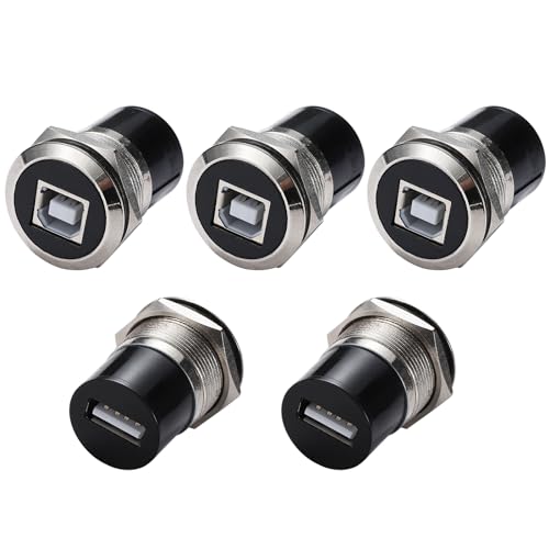 PENGLIN 5PCS USB-B to USB 2.0 Panel Mount Connector, USB Type B Printer Connector to USB2.0 Data Transfer Adapter Converter Compatible with Laptop Computer Printer Scanner Camera - color: silver, size: 5PCS(USB-B to A)