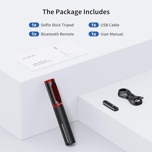 ATUMTEK Selfie Stick Tripod, 3-in-1 Extendable Aluminum Phone Tripod with Detachable Bluetooth Remote, Compatible with iPhone 17/16/15/14/13/12/11/11 Pro/XS Max/XR and Samsung Smartphones, Red - color: Red