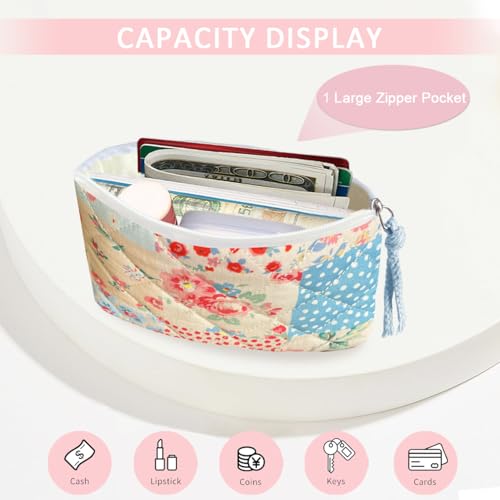 Cotton Quilted Floral Coin Purse Digital Camera Pouch with Cute Prints Zipper for Women Girls (PESTEL PATCH) - color: PESTEL PATCH