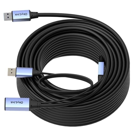 OkyLink Active USB 3.0 Extension Cable A to A, Male to Female 65ft | 20m, 3.2 Gen1, with Power Cable, 5Gbps, Plug and Play,for Professional, Industrial Printer - color: USB3.0(5Gbps), size: 65ft (20m)
