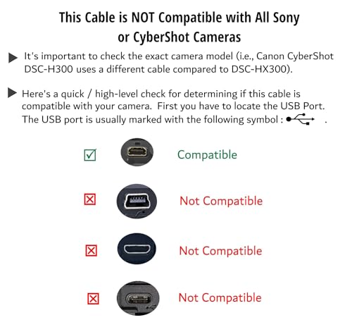 USB PC Data Transfer Battery Charger Cable for Select Sony Cybershot DSC-H200 DSC-H300 DSC-W370 DSC-W800 DSC-W830 DSC-W310 (Check Product Description for List of Compatible Models Before Buying)
