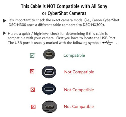 USB PC Data Transfer Battery Charger Cable for Select Sony Cybershot DSC-H200 DSC-H300 DSC-W370 DSC-W800 DSC-W830 DSC-W310 (Check Product Description for List of Compatible Models Before Buying)