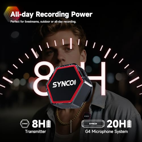 SYNCO G4 Wireless Lavalier Microphone for iPhone/Android Phone/Camera,Mini Lapel Mic with 48KHz 24Bit,656ft Range,Noise Cancellation for Video Recording,Streaming