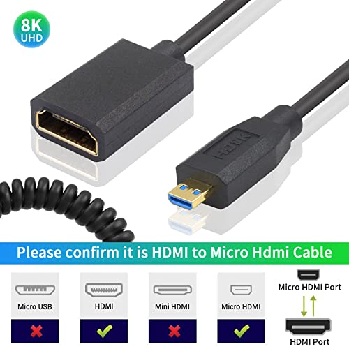 Duttek 8K Micro HDMI Extender Cable - 1FT4FT, 48Gbps Ultra Thin Coiled Cable, Supports Dynamic HDR, 8K@60Hz, 4K@144Hz, 2K@240Hz - style: Micro HDMI Male to HDMI Female