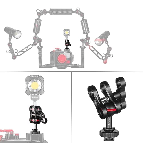 MINIFOCUS 1'' Ball Clamp Mount with Cold Shoe Ball Mount Head Base Adapter Connector for Diving Light Arm Underwater Camera Waterproof Housings Case Video/Flash/Strobe Hot Shoes - color: Cold Shoe&Clamp