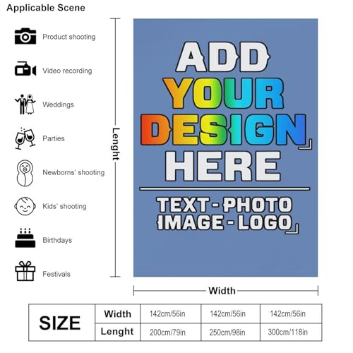 Custom Photography Cloth Design Your Own Photo Logo Text Personalized Backdrops Non-Reflective Non-Penetrating Photoshoot Background Screen Portrait Studio Photobooth Drops 56 X 79 Inches, Dutch Blue - color: Dutch Blue, size: 56"×79"