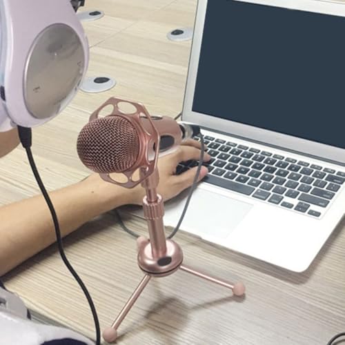 Toddmomy Flexible Alloy Microphone Kit with Stable Pedestal for Game Voice Chat and Live Streaming, Modern Simple Appearance Desktop Microphone Accessory in Pink,