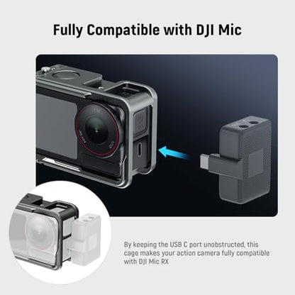 NEEWER Cage for Action 5 Pro 4 3, Protective Metal Video Rig with Cold Shoe, 1/4" Thread, Shutter Button Compatible with DJI Osmo Action5 Pro Action4 Action3 DJI Mic Magnetic Adapter Mount, AC014 - style: AC014 Cage（Gray）