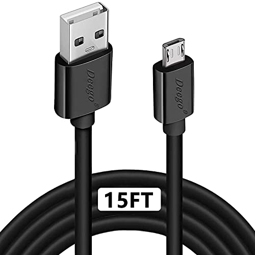 DEEGO Micro USB Cable, 15Ft Extra Long Controller Charger Compatible with PS4, PlayStation 4, Charger Cord Fast Android USB Charging Cable, Black - color: Black