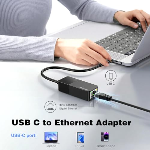 ALL-LUCKY USB C to Ethernet Adapter, 1000Mbps Gigabit RJ45 LAN Network Adapter, Compatible with iPhone 15/16/17, iPad USB-C, MacBook/Pro/Air, Laptop, Windows 11/10/8/7, Mac OS, Plug and Play - size: USB C to Ethernet Adapter