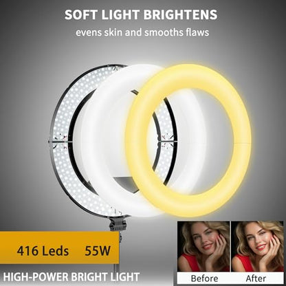 18" 55W Ring Light, High Brightness, No Bracket, Linkable on Wall-Mounted Triangular Arm, Ideal for Studios & Makeup, Live Streaming & Hair Salons, Best Beginner LED Light - size: 18 in ring light(No stand)