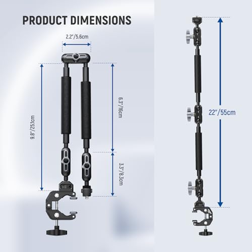 NEEWER UA057 22" Magic Arm w Clamp, Overhead Desk Camera Phone Mount Articulating Arm, 1/4" 3/8" Threads for ARRI Compatible with iPhone DSLR Action Camera Light, LP40 Photo Studio Light Box Included