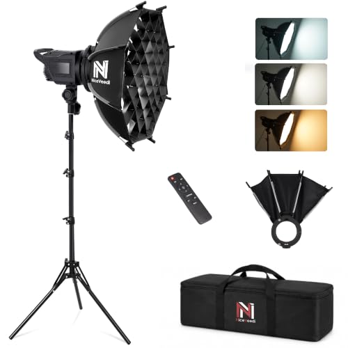 Niceveedi Softbox Lighting Kit, 2700-6500K LED Photography Lighting with 16.5” Quick-Release Softbox/Bowens Mount/Cooling System/Remote/Tripod, 90W Video Light for Video Recording/Streaming/Portraits