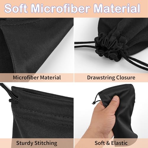 Hoiny 6 Pcs Microfiber Glasses Sunglasses Pouch with 2 Cleaning Cloths, Soft Drawstring Storage Bag for Phone, Eyeglass Case - color: Black