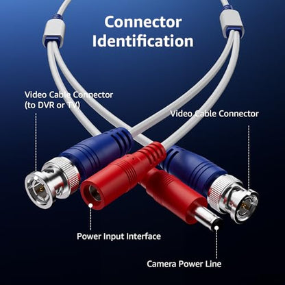 ANNKE 30M/100ft BNC Cable, Video Power Extension Surveillance Camera Cables for CCTV Security DVR System Installation, Free 8X BNC Connectors and 100pcs Cable Clips Included, 4 Pack, White - style: 4pcs 100ft Cable-White