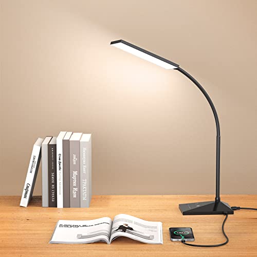 Vansuny LED Desk Lamp with USB Charging Port, Eye-Caring, 5 Color Modes,6 Brightness Levels, Touch Control, Adjustable Neck, Memory Function for Dorm Office Work Bedroom (12W,Black) - color: Black USB Charger