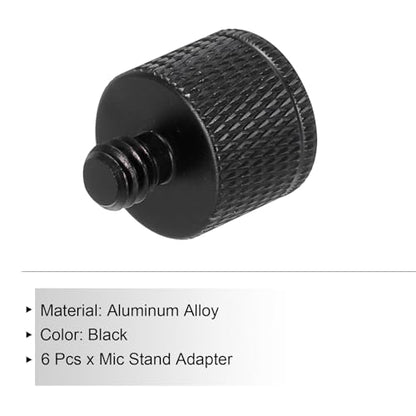 6Pcs Mic Stand Adapter M5 Female to 1/4 Male Thread Screw Adapter Aluminum Alloy for Microphone Tripod Stand Mount, Black
