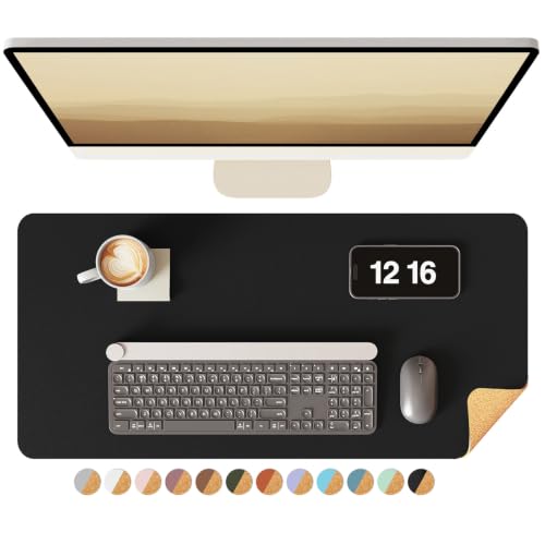 YSAGi Double-Sided Desk Pad, Leather Desk Mat, Eco Cork Desk Pad Protector, Large Mouse Pad for Desk, Waterproof Desk Blotter Pad, Desk Writing Pad for Office Work/Home(23.6"x13.7",Black+Cork) - color: Black+cork, size: 23.6"x13.7"