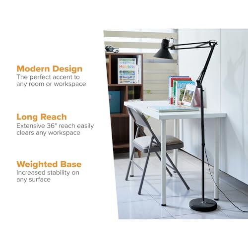 Bostitch Office VLF100F Swing Arm Metal Floor Lamp, 72" Tall with Multi-Joint Adjustment, Includes Replaceable LED Bulb (VLF), Black - style: Floor, Black