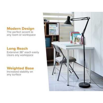 Bostitch Office VLF100F Swing Arm Metal Floor Lamp, 72" Tall with Multi-Joint Adjustment, Includes Replaceable LED Bulb (VLF), Black - style: Floor, Black