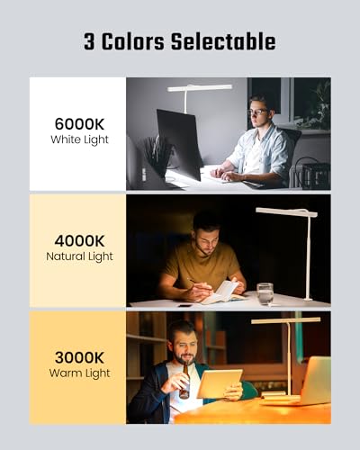 SUPERDANNY LED Desk Lamp for Home Office, Eye-Caring Desk Light with Adjustable Gooseneck, 12W Touch Control Dimmable Brightness, Architect Clamp Lamp with USB Adapter, White - color: White, size: Desk Clamp