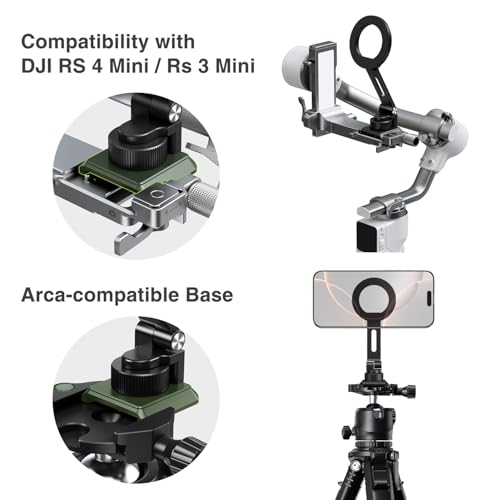 elitehood Magsafe Tripod Mount with Cold Shoe & Arca Port & 1/4" Thread, Aluminum Magnetic iPhone Tripod Mount Adapter for Camera, Adjustable Camera Phone Holder Attachment for iPhone & Smartphone - size: 3.5 inches arm with Arca Cold Shoe Base