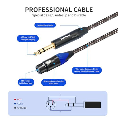 Smithok 2Pack 1/4" to XLR Cable,Heavy Duty Nylon Braided,Gold Plated Plug,Balanced 1/4" TRS (Quarter Inch 6.35mm) to 3pin XLR Female Patch Cable, Microphone Cable, for Speaker,Mixer-6.6ft - size: 2 Pack 6.6 ft