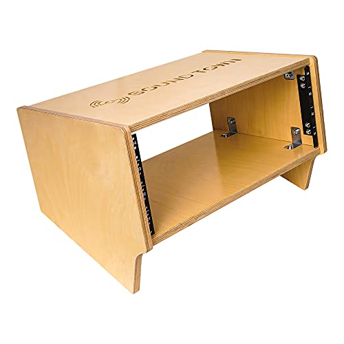 Sound Town DIY 4U Angled Desktop Turret Studio Rack with Solid Baltic Birch Plywood, Golden Oak, Assembly Required (SDRK-Y4SL) - size: 4U, Golden Oak