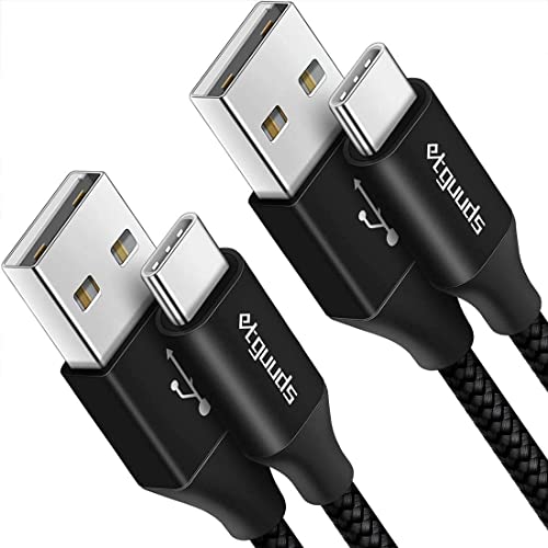 etguuds USB to USB C Cable 2ft, 2-Pack USB A to Type C Charger Cord Fast Charging for Samsung Galaxy A17 A16 A15 A26 A36 A56, S25 S24 S23 S22 S21 S20 S10 Note 20, for iPhone 17 16 15, Moto, Black - color: Black, size: 2ft