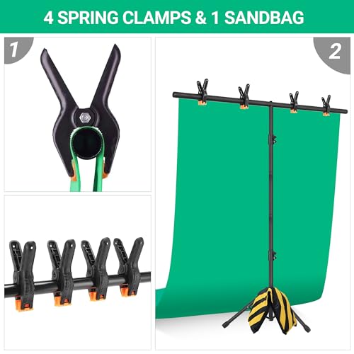 T-Shape Portable Backdrop Stand, 6.5x3.2ft Adjustable Photo Background Stand Kit, Sturdy Small Back Drop Holder with 4 Spring Clamps, Carry Bag for Parties, Photography and Video Studio