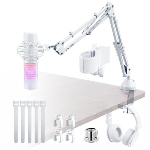 CACENCAN Boom Arm Micophone, Mic Arm Desk Mount Foldable with 3/8'' to 5/8'' Screw Adapter Adjustable Mic Stand for Podcasting Gaming Recording - White, M06W-US - color: White M06 (Overhead)